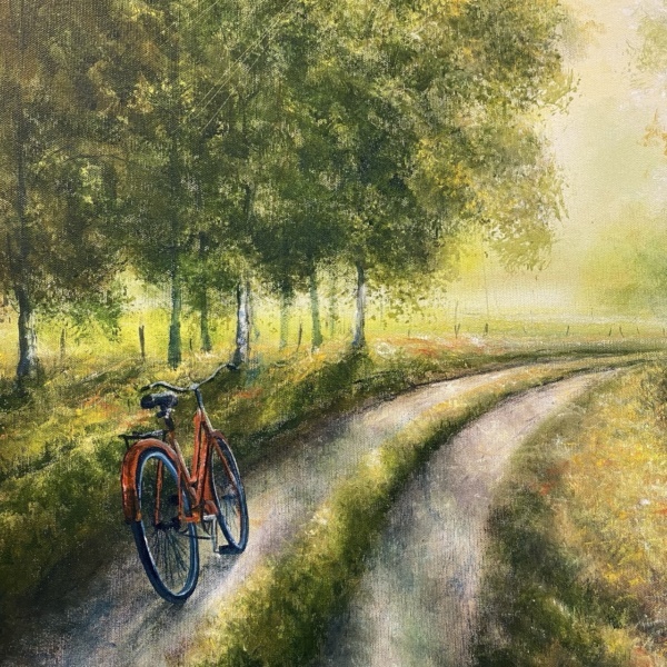 Cykeltur, originalmålning i olja 80x80 - Bild 4